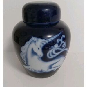 Takahashi San Francisco Cobalt Blue Unicorn Glaze Ginger Jar With Lid Vase Japan